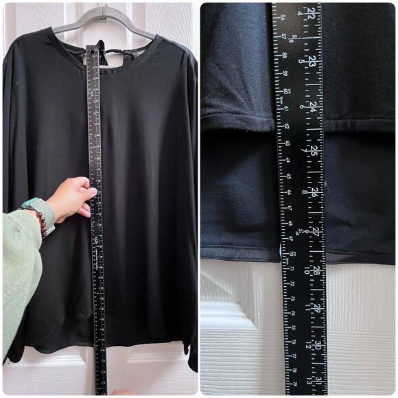 Lord & Taylor Woman New Black Mixed Media Pullover Back Neck Tie Blouse Size 2X - Picture 6 of 8